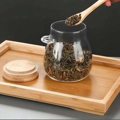 Solène – Bocal en verre artisanal avec couvercle en bois naturel