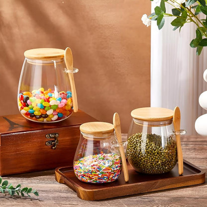 Solène – Bocal en verre artisanal avec couvercle en bois naturel