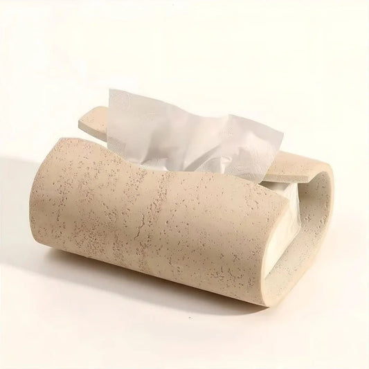Solène – Boîte à mouchoirs en grès naturel et texturé