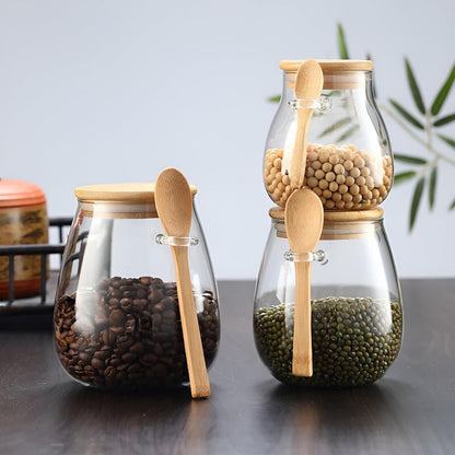 Solène – Bocal en verre artisanal avec couvercle en bois naturel